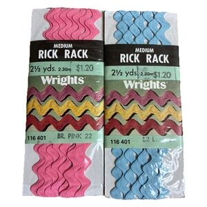 Wright's Sewing RICK RACK Pink Blue Medium  1/2" Wide 2.5 yards (2) Vintage 1986
